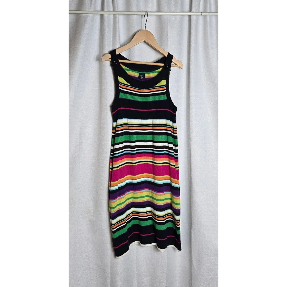 New Gap Kids‎ Preppy Girls Striped Tank Dress XXL 14-16 Black Rainbow Knit NWT